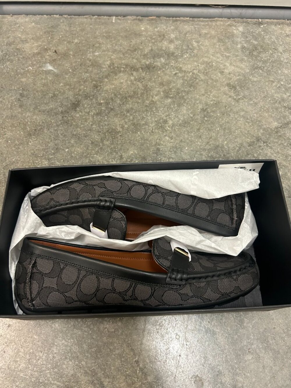 Coach Mona Driver Signature Jacquard Smoke Coal Black Loafers Flats Size 9B New - Picture 6 of 16
